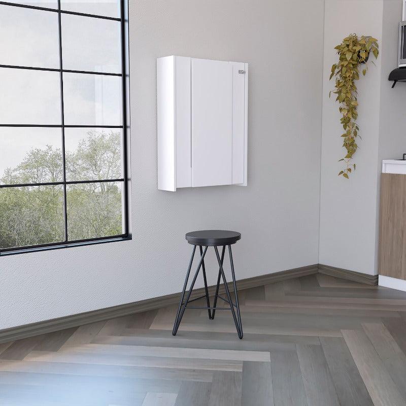 Wall-Mounted Foldable Table with Multiple Shelves - Space-Saving Modern Design, No Assembly Required, Durable Non-Wood Material, White - Ideal for Small Kitchens, Apartments & Contemporary Decor