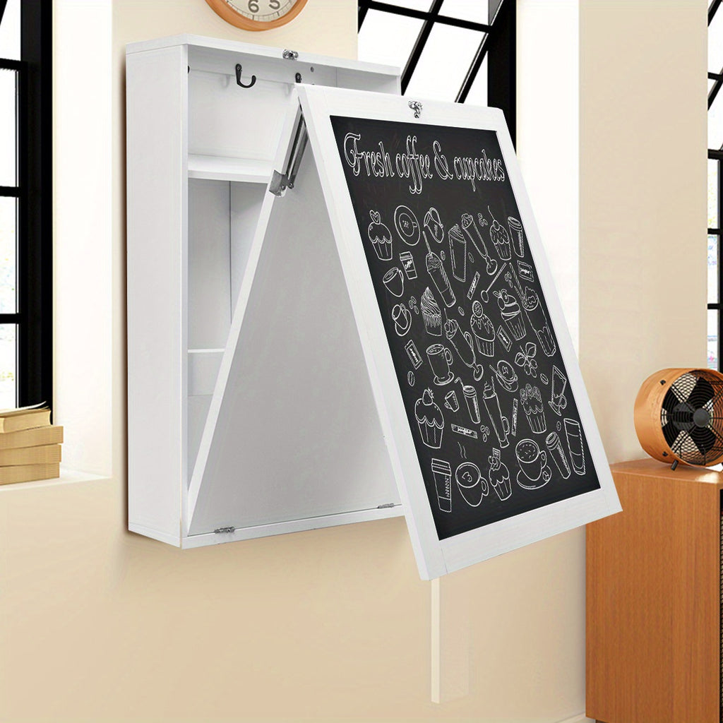 MULTIGOT Wall Mounted Table, Fold Out Convertible Desk with A Blackboard\u002FChalkboard, Multi-Function Computer Writing Floating Desk, Home Office Wood Wall Hanging Desk, Large Storage Space & Space-Saving, White\u002FGrey\u002FBlack\u002FBrown