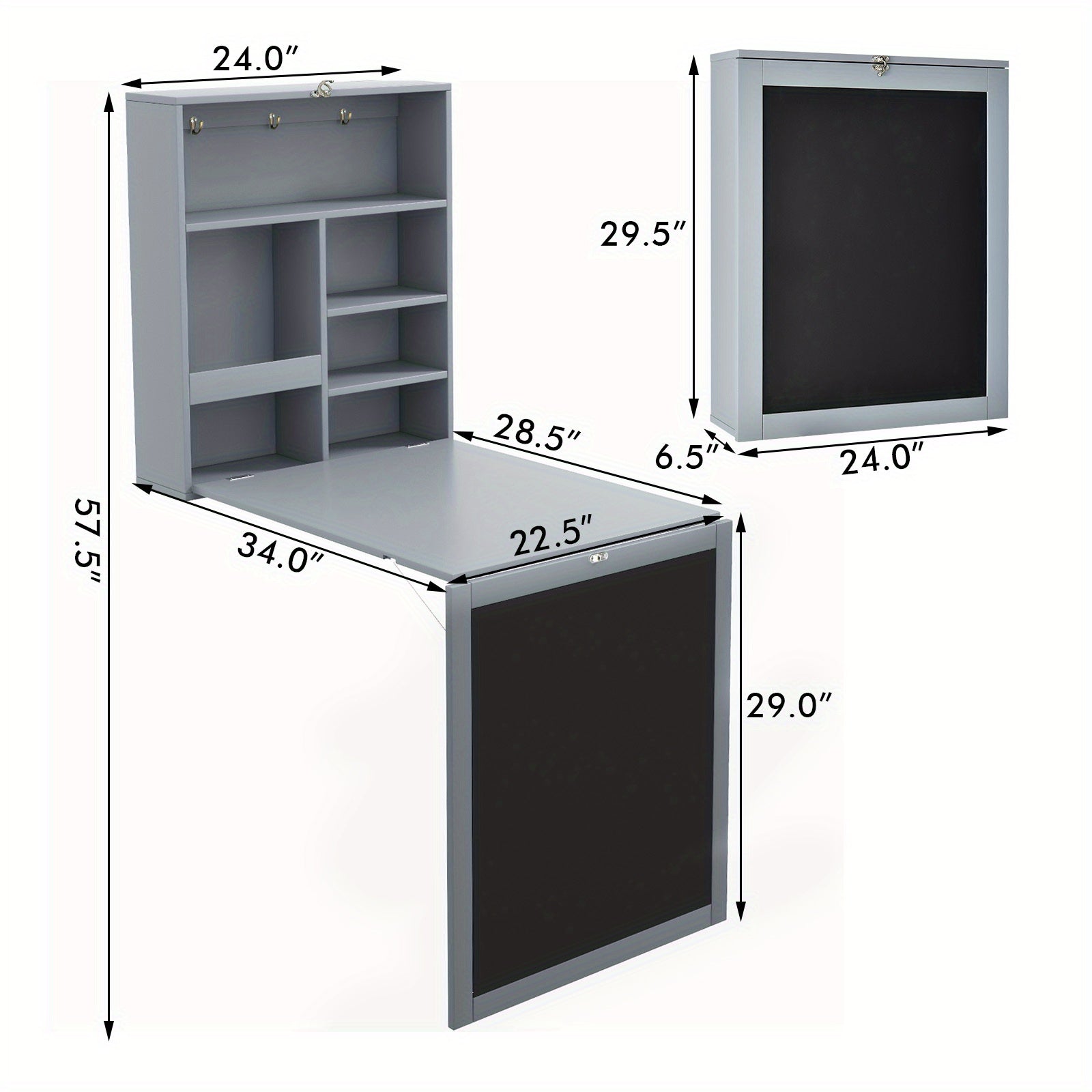 MULTIGOT Wall Mounted Table, Fold Out Convertible Desk with A Blackboard\u002FChalkboard, Multi-Function Computer Writing Floating Desk, Home Office Wood Wall Hanging Desk, Large Storage Space & Space-Saving, White\u002FGrey\u002FBlack\u002FBrown