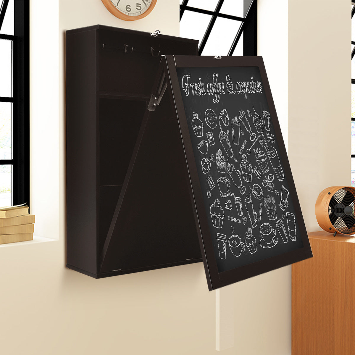 MULTIGOT Wall Mounted Table, Fold Out Convertible Desk with A Blackboard\u002FChalkboard, Multi-Function Computer Writing Floating Desk, Home Office Wood Wall Hanging Desk, Large Storage Space & Space-Saving, White\u002FGrey\u002FBlack\u002FBrown