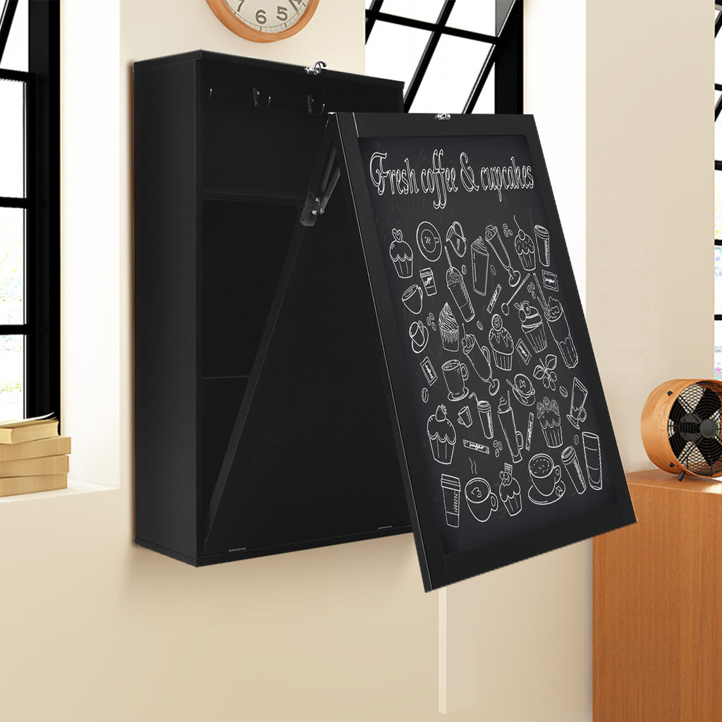 MULTIGOT Wall Mounted Table, Fold Out Convertible Desk with A Blackboard\u002FChalkboard, Multi-Function Computer Writing Floating Desk, Home Office Wood Wall Hanging Desk, Large Storage Space & Space-Saving, White\u002FGrey\u002FBlack\u002FBrown