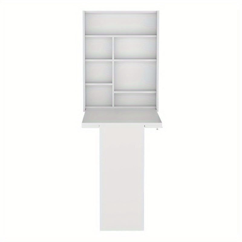 Wall-Mounted Foldable Table with Multiple Shelves - Space-Saving Modern Design, No Assembly Required, Durable Non-Wood Material, White - Ideal for Small Kitchens, Apartments & Contemporary Decor