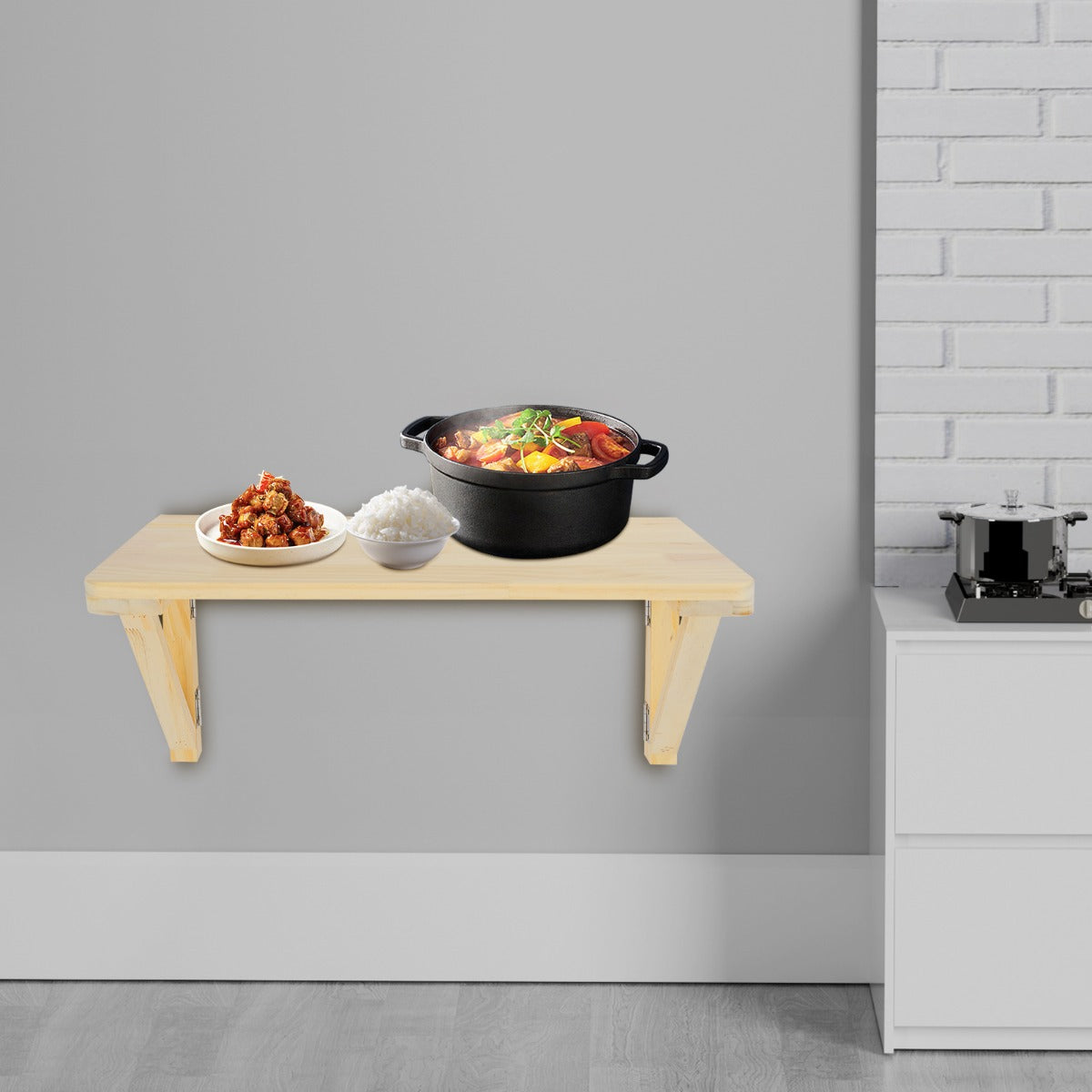 Large Wall-Mounted Folding Table with Triangular Tabletop - Space-Saving Foldable Design Suitable for Homes\u002FOffices\u002FStudies\u002FKitchens - Easy-Install Wood Color Table (Painted)