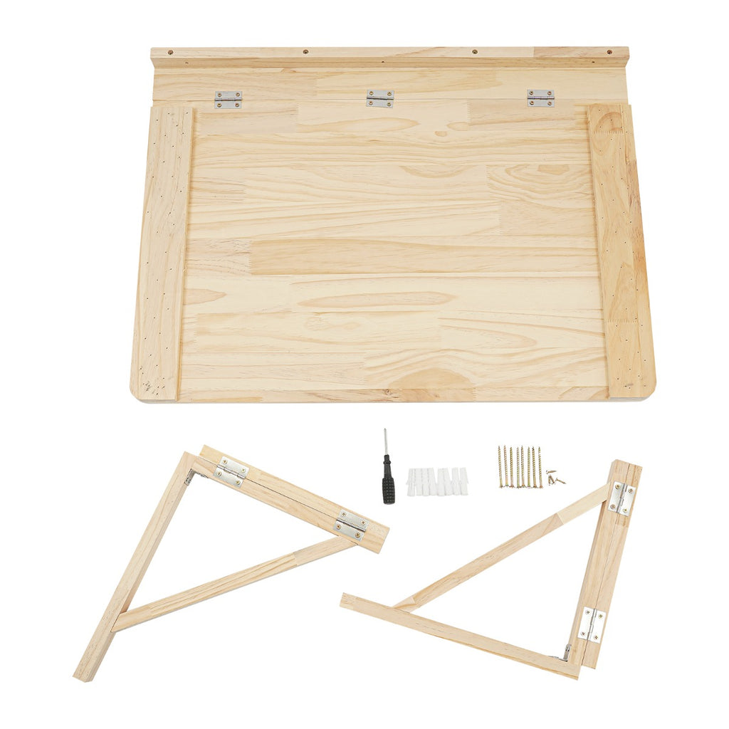 Large Wall-Mounted Folding Table with Triangular Tabletop - Space-Saving Foldable Design Suitable for Homes\u002FOffices\u002FStudies\u002FKitchens - Easy-Install Wood Color Table (Painted)