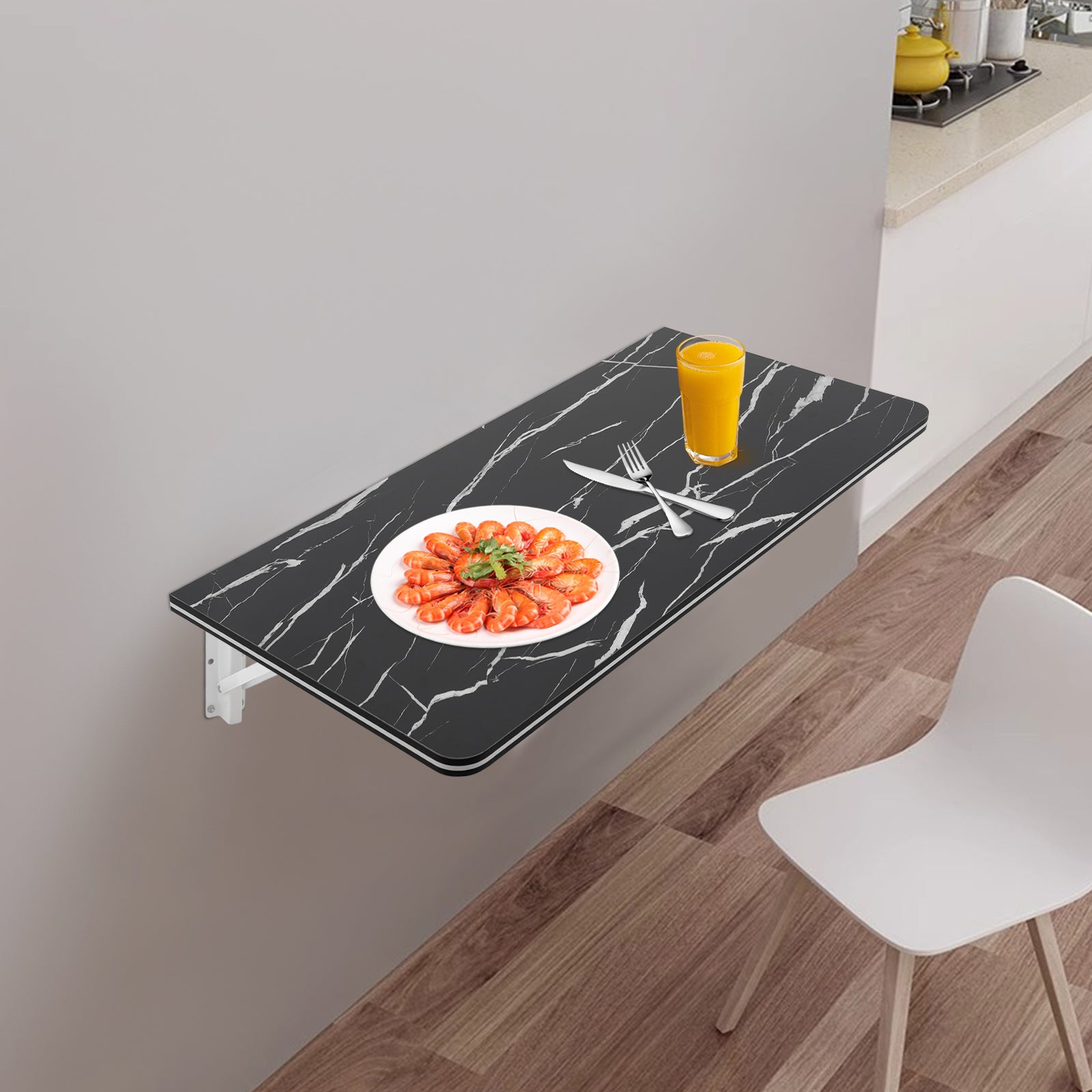 31.5x15.75inch Wall Mounted Folding Table - Black, High-quality, Decoration, Suitable for A Bedroom, Living Room, Study, Kitchen, Balcony, Laundry Room, Lounge, Bar, Restaurant, Coffee Shop, Food Storage Room, Garage, and Other Places, Wood, Black