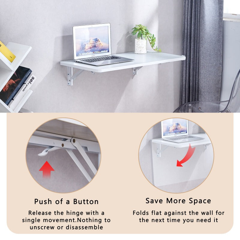 Wall Mounted Folding Table, Floating Desk for Laundry Room, Fold Down Table for Small Space, Foldable Wall Desk for Kitchen, Bathroom, Bedroom, White
