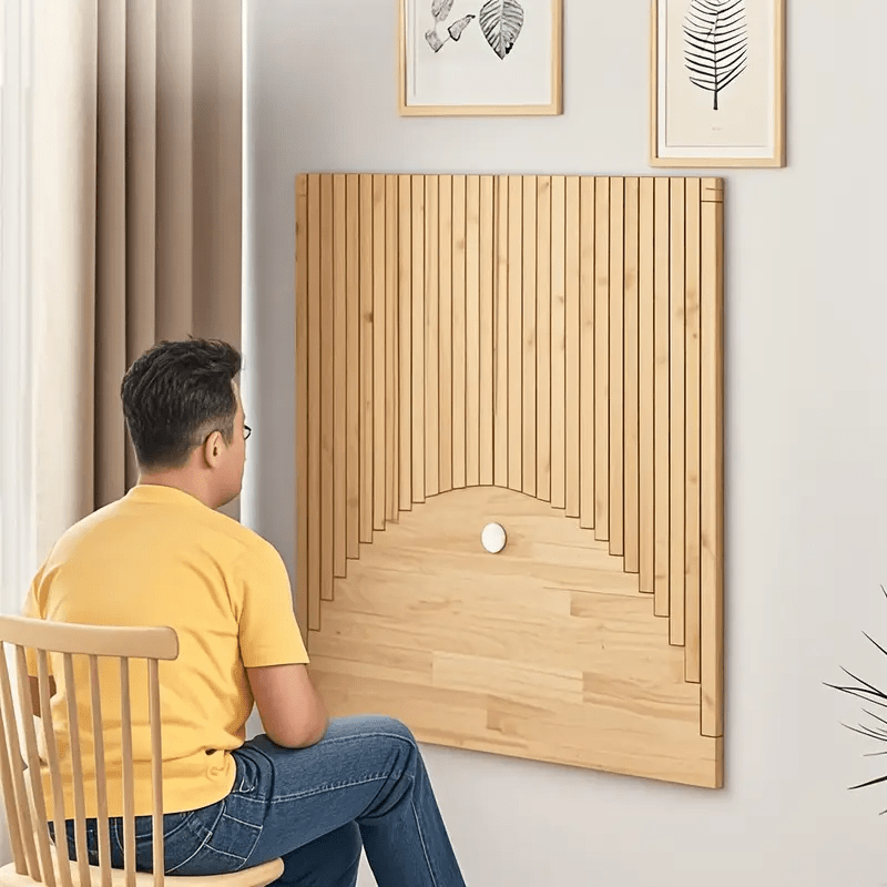 Space Saving Wall Mounted Folding Table - Foldable Desk with Natural -Like End, No Assembly Needed, Compact Minimalist Design for Home Office, Kitchen, Living Room - Workspace Furniture, Office Furniture, Contemporary Furniture, Sturdy Build