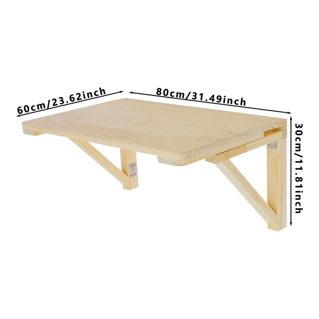 Large Wall-Mounted Folding Table with Triangular Tabletop - Space-Saving Foldable Design Suitable for Homes\u002FOffices\u002FStudies\u002FKitchens - Easy-Install Wood Color Table (Painted)